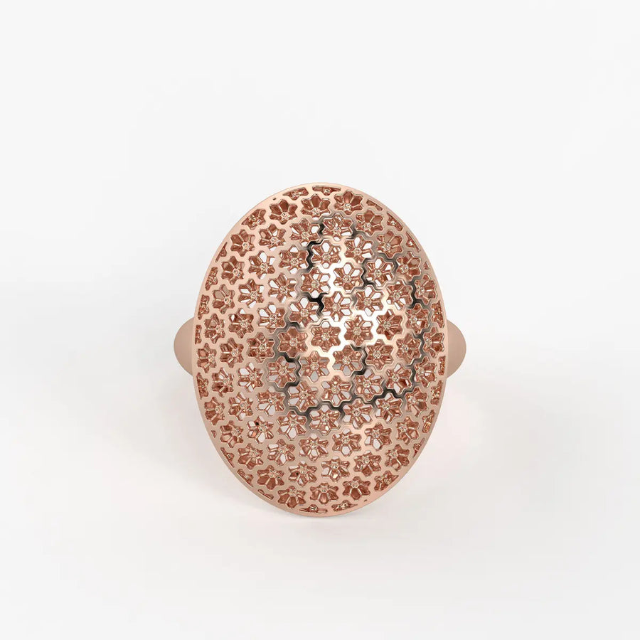 Floral Honeycomb Oval Ladies Ring