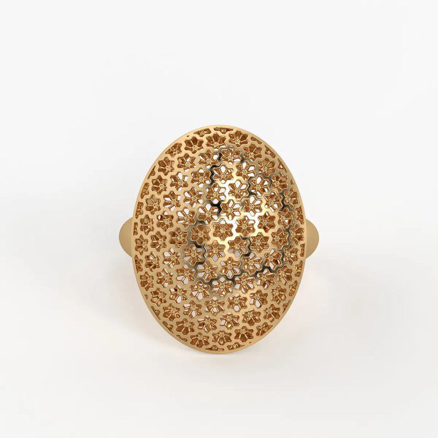 Floral Honeycomb Oval Ladies Ring