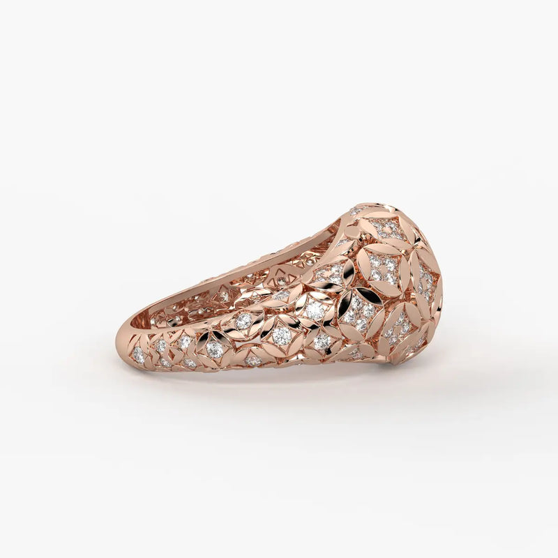 Floral Lattice Band Ladies Ring