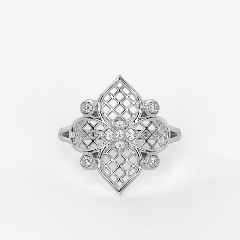 Aurelia Quatrefoil Lattice Diamond Ring