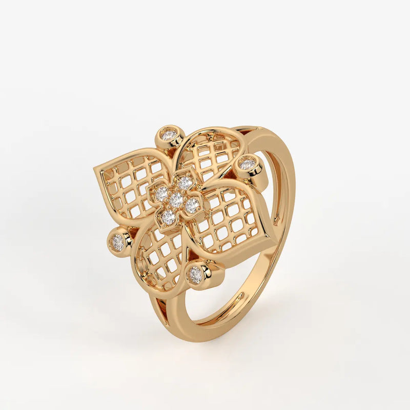 Aurelia Quatrefoil Lattice Diamond Ring