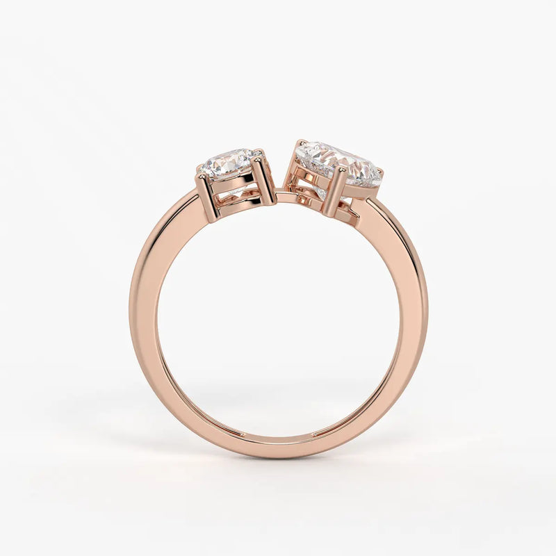 Amora Twin Glow Heart & Round Diamond Open Ring
