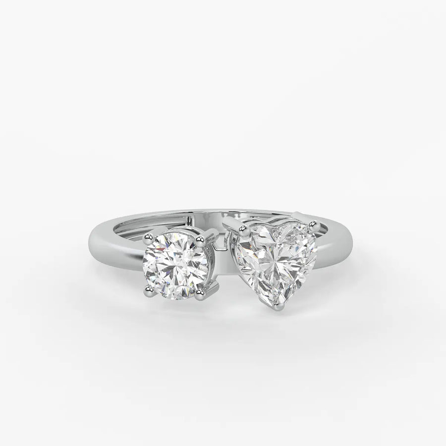Amora Twin Glow Heart & Round Diamond Open Ring