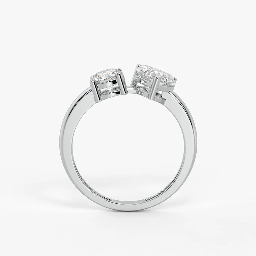 Amora Twin Glow Heart & Round Diamond Open Ring