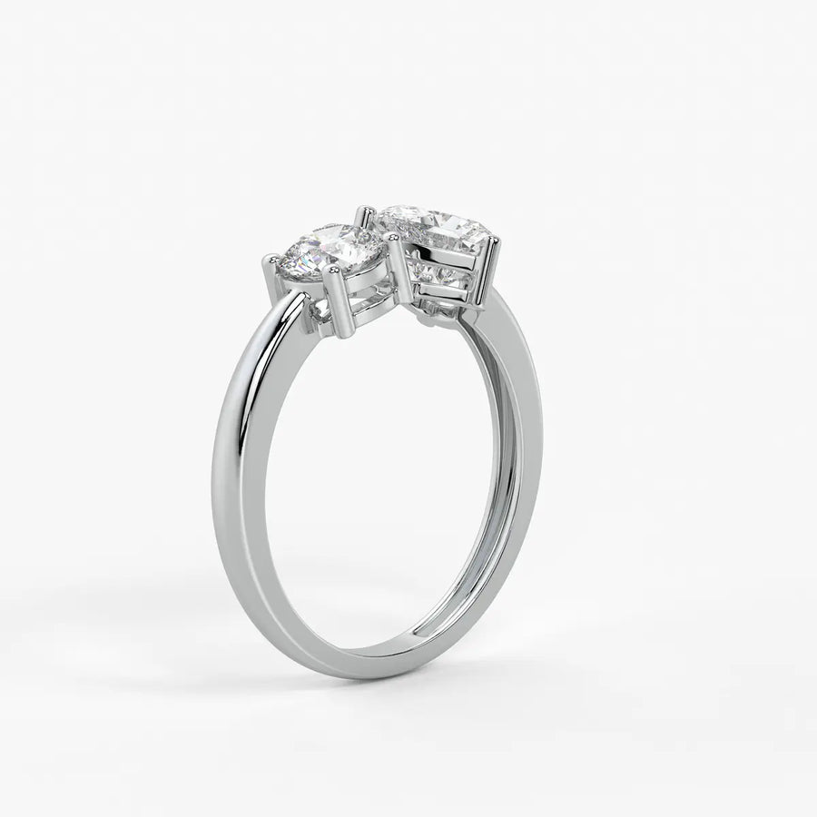 Amora Twin Glow Heart & Round Diamond Open Ring