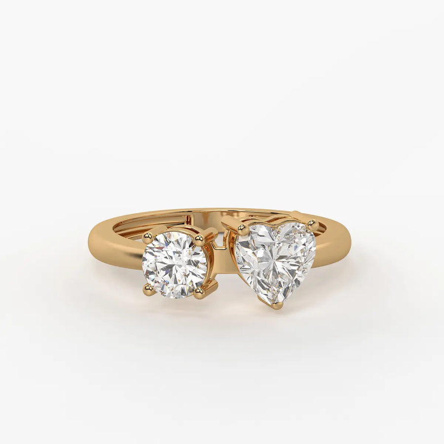 Amora Twin Glow Heart & Round Diamond Open Ring
