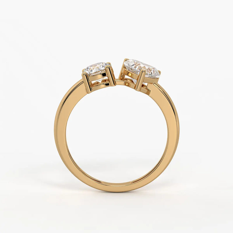 Amora Twin Glow Heart & Round Diamond Open Ring