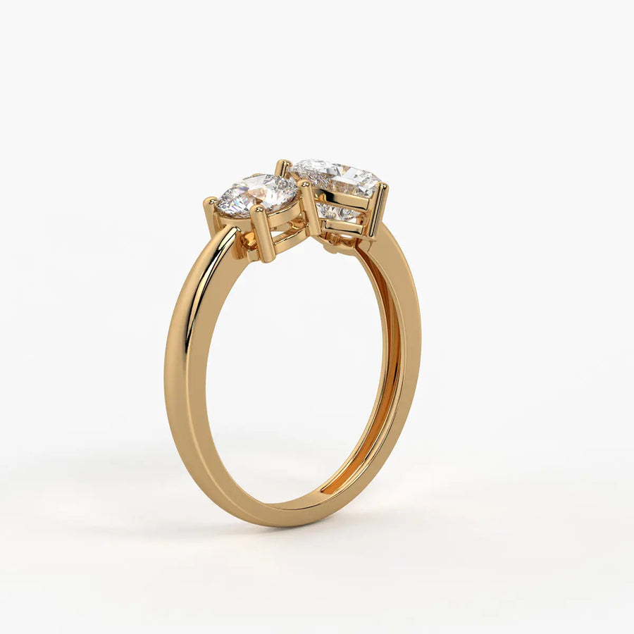 Amora Twin Glow Heart & Round Diamond Open Ring