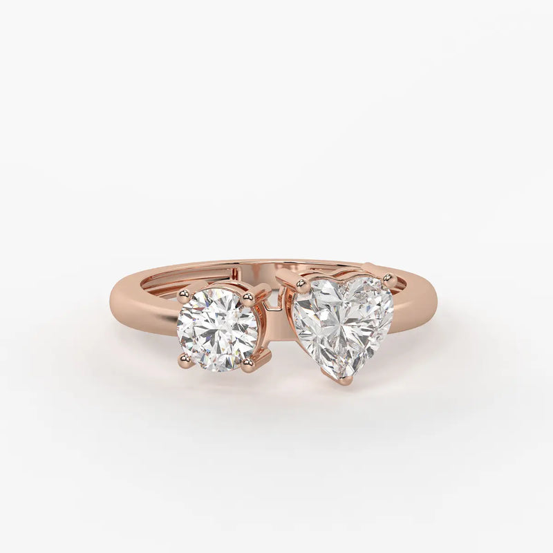 Amora Twin Glow Heart & Round Diamond Open Ring