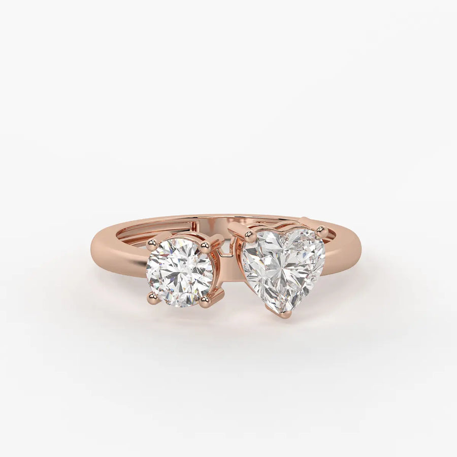 Amora Twin Glow Heart & Round Diamond Open Ring