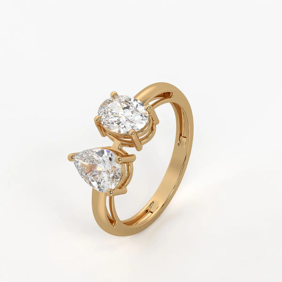 Evara Duo Sparkle Pear & Oval Diamond Open Ring