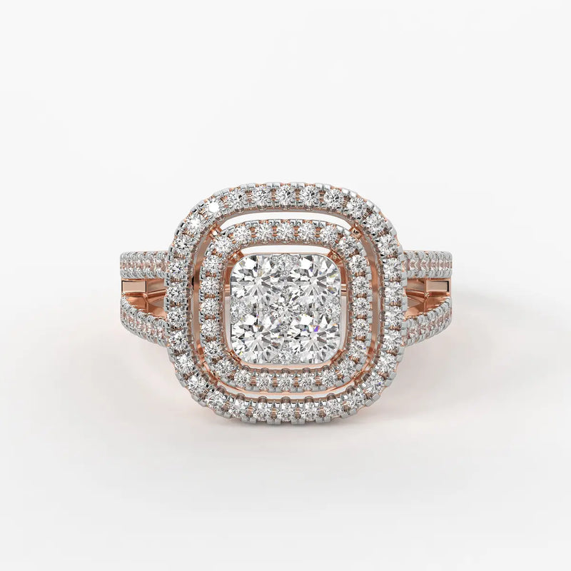 Cushion Halo Split Band Ladies Ring