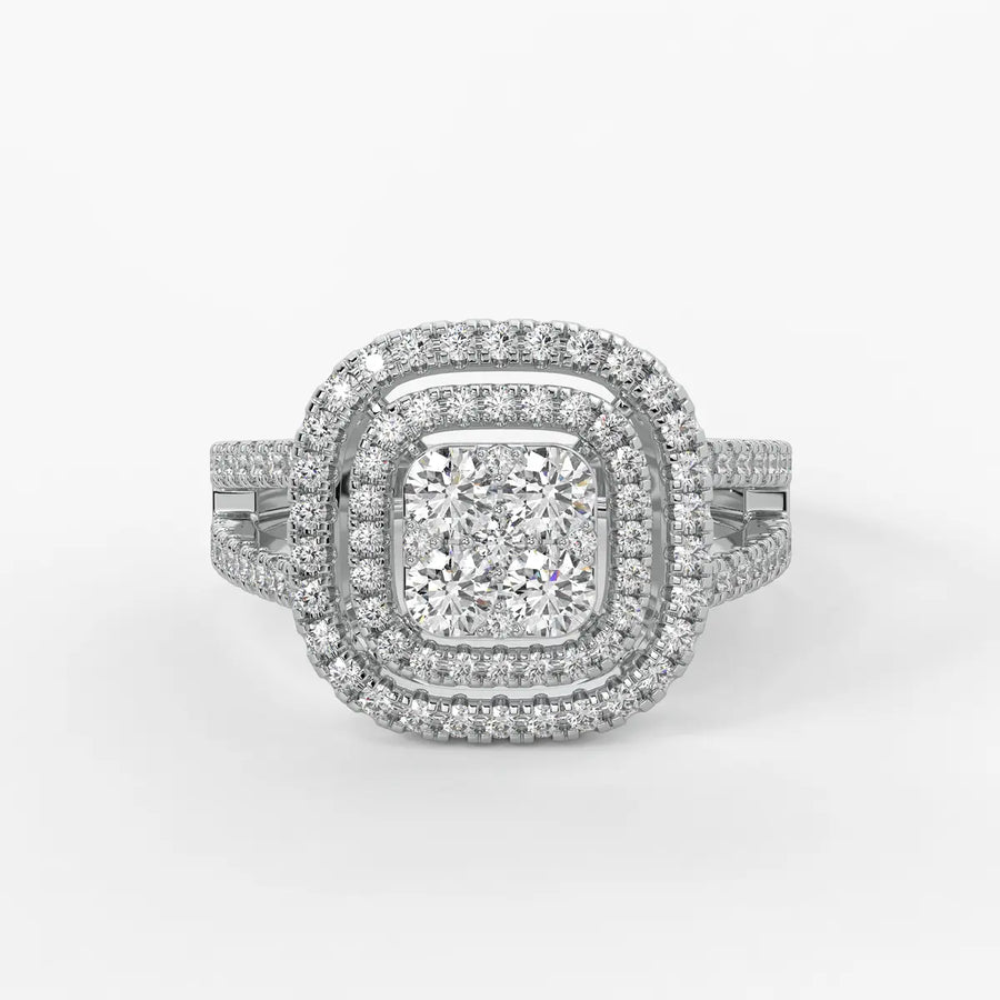 Cushion Halo Split Band Ladies Ring