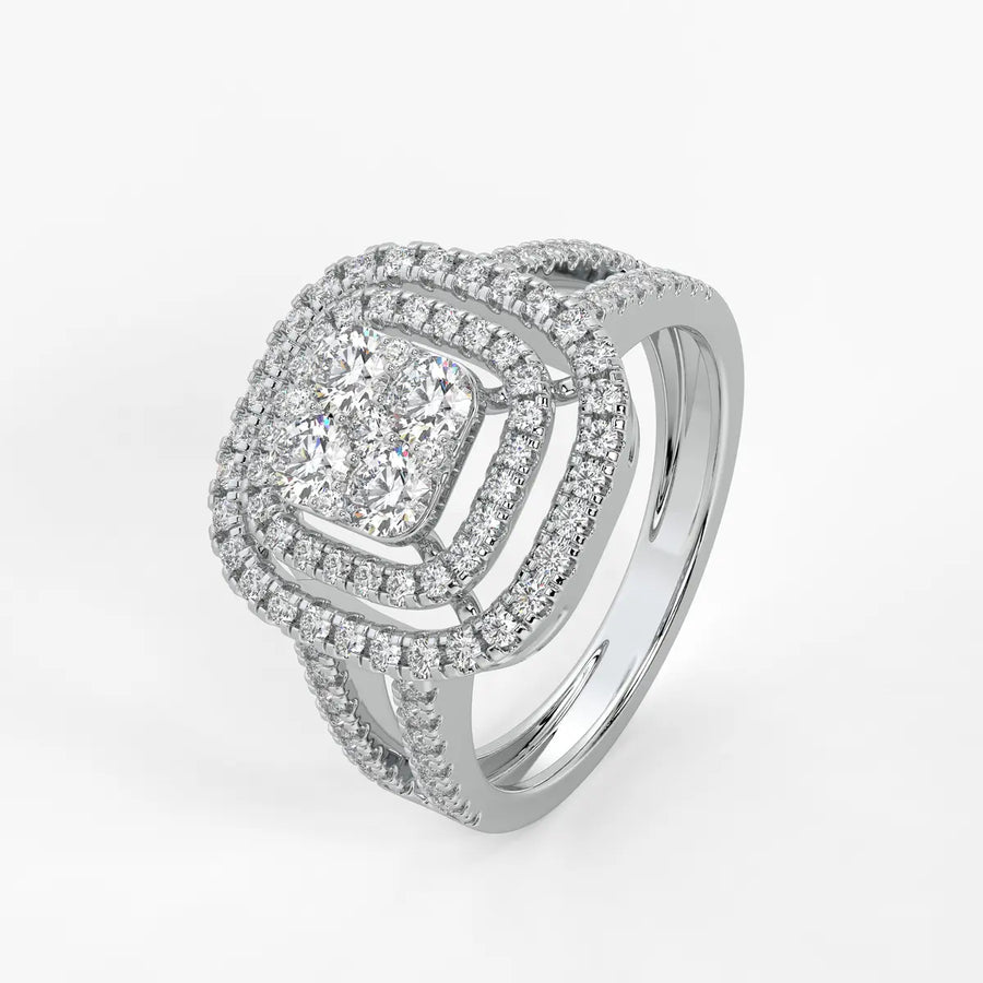 Cushion Halo Split Band Ladies Ring