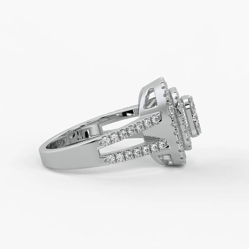 Cushion Halo Split Band Ladies Ring