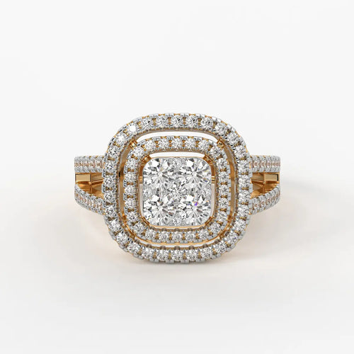 Cushion Halo Split Band Ladies Ring