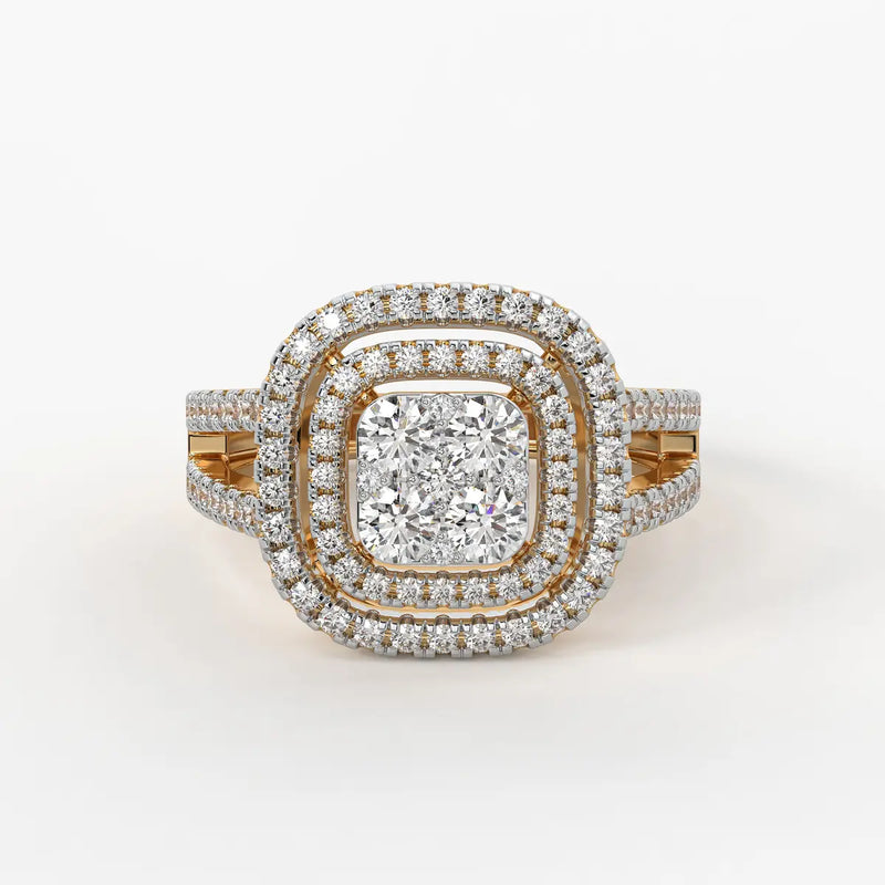 Cushion Halo Split Band Ladies Ring