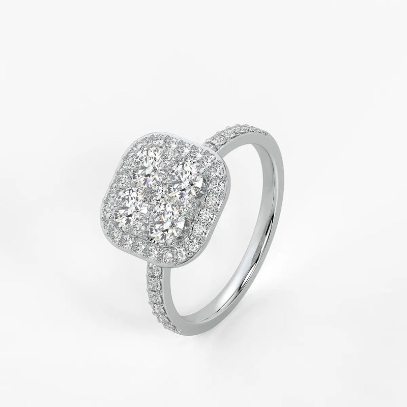 Elvara Cushion Halo Cluster Diamond Ring