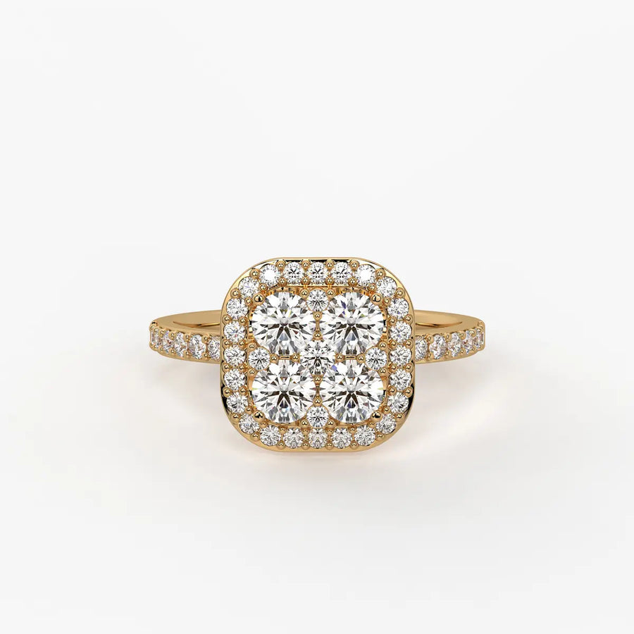 Elvara Cushion Halo Cluster Diamond Ring