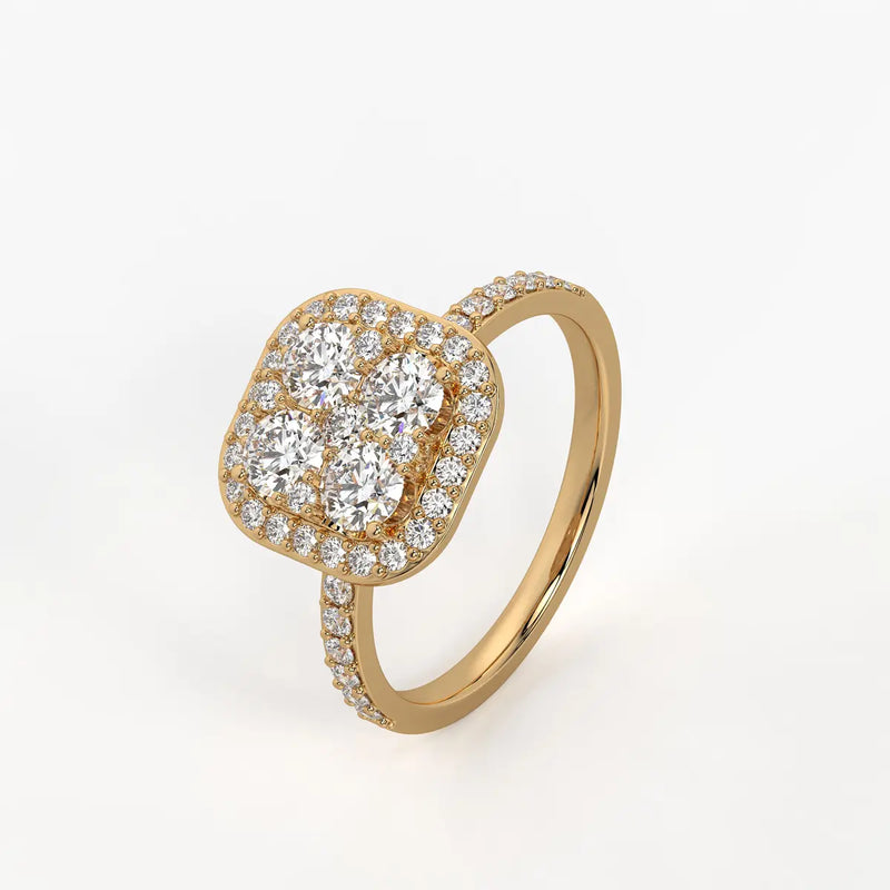 Elvara Cushion Halo Cluster Diamond Ring