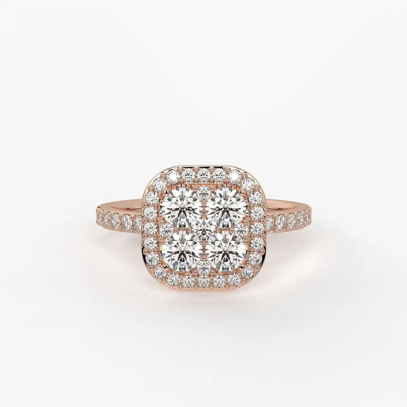 Elvara Cushion Halo Cluster Diamond Ring