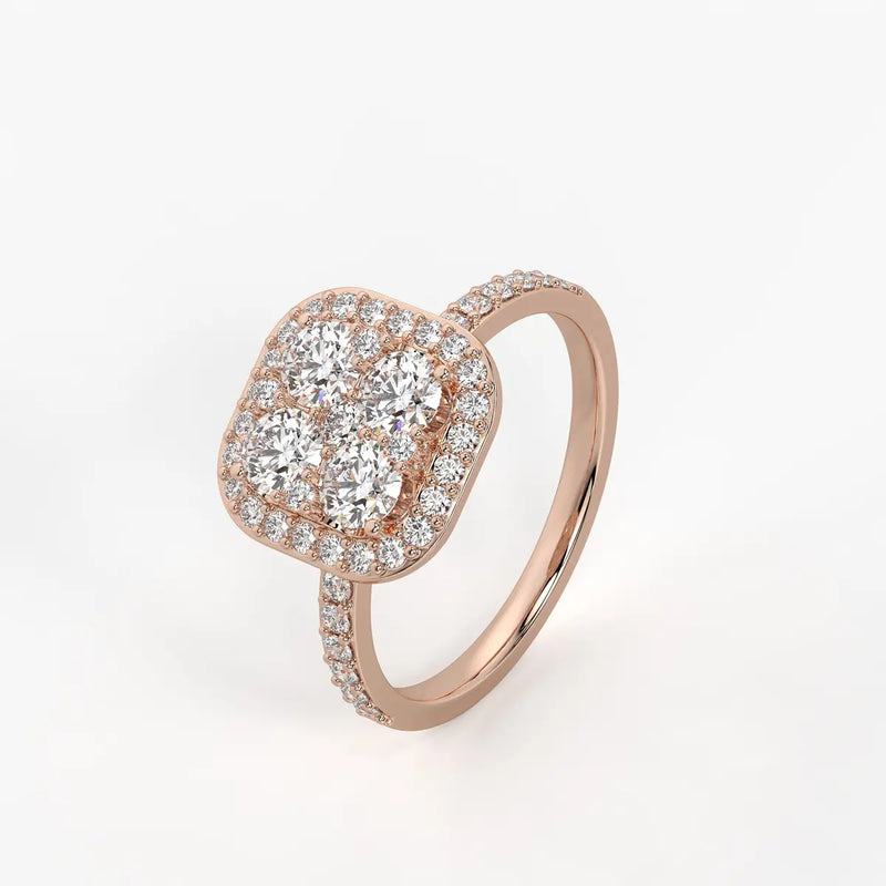 Elvara Cushion Halo Cluster Diamond Ring