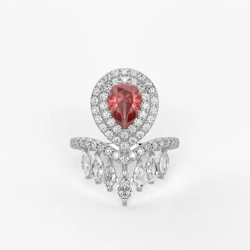 Zenvira Regal Drop Halo Diamond Statement Ring