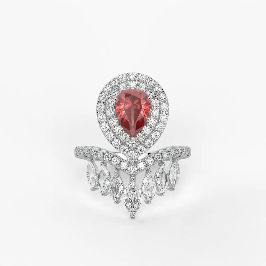 Zenvira Regal Drop Halo Diamond Statement Ring