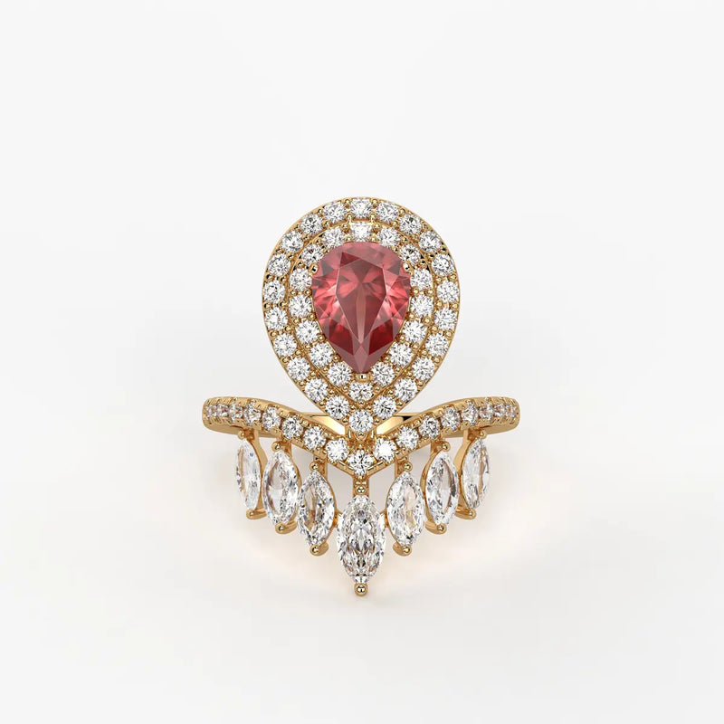 Zenvira Regal Drop Halo Diamond Statement Ring