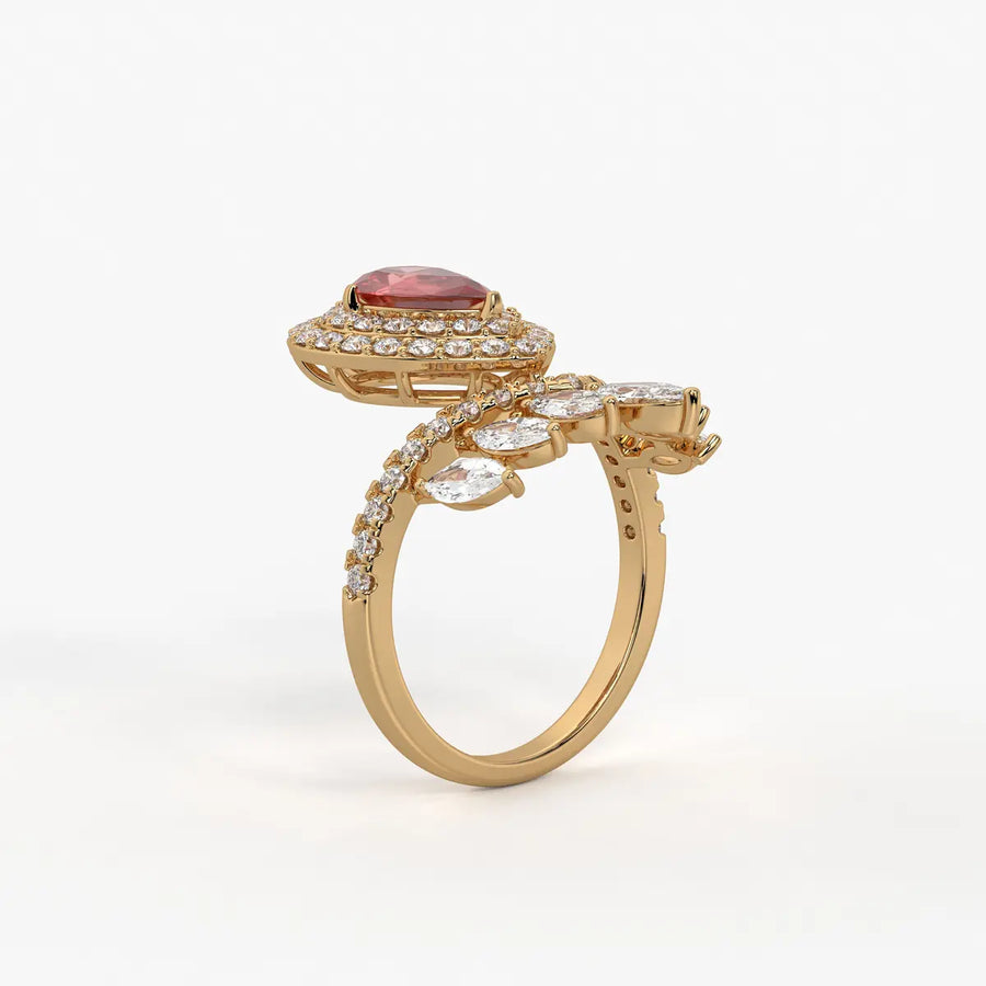 Zenvira Regal Drop Halo Diamond Statement Ring