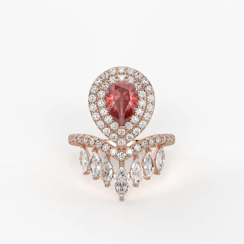 Zenvira Regal Drop Halo Diamond Statement Ring