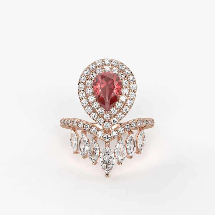 Zenvira Regal Drop Halo Diamond Statement Ring