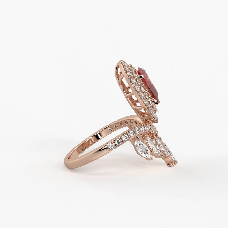 Zenvira Regal Drop Halo Diamond Statement Ring