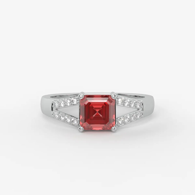 Crimson Crest Solitaire Ring