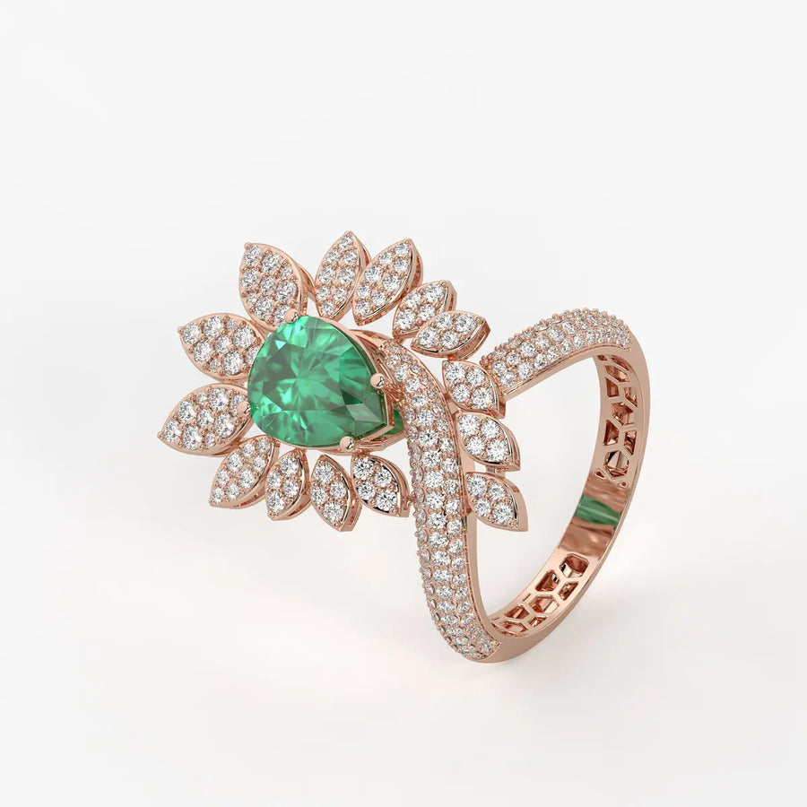 Pear Floral Halo Ladies Ring