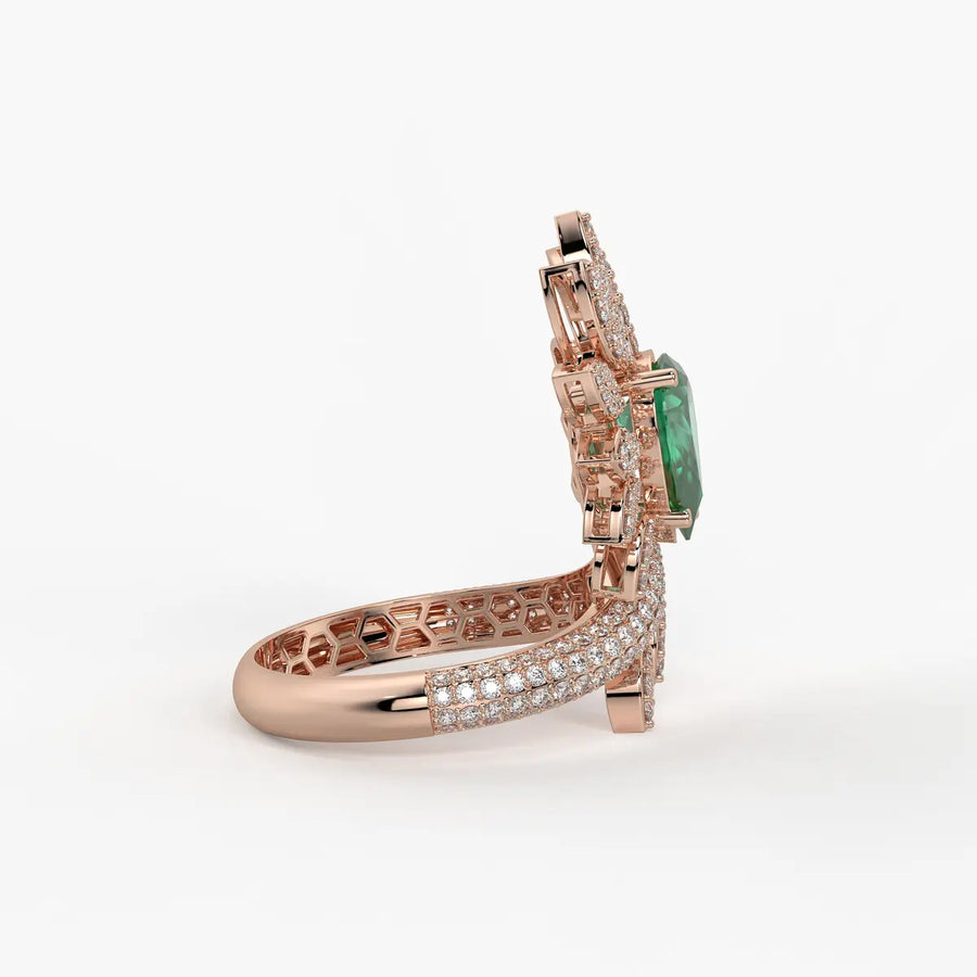 Pear Floral Halo Ladies Ring