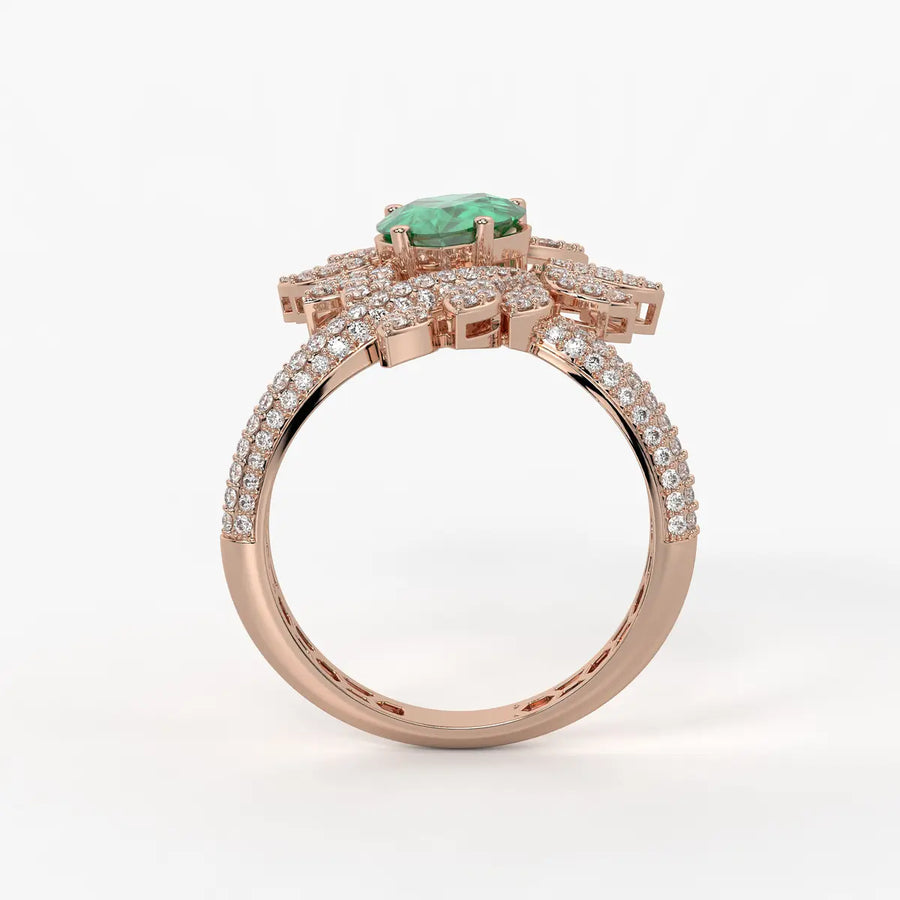 Pear Floral Halo Ladies Ring