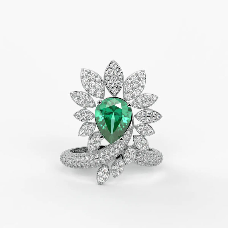Pear Floral Halo Ladies Ring