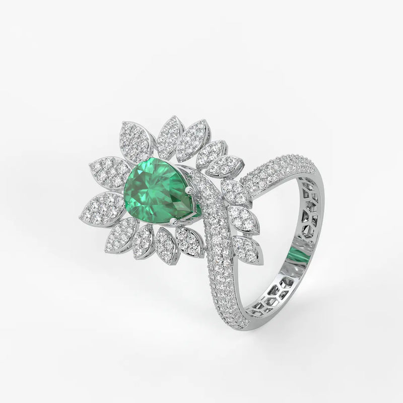 Pear Floral Halo Ladies Ring