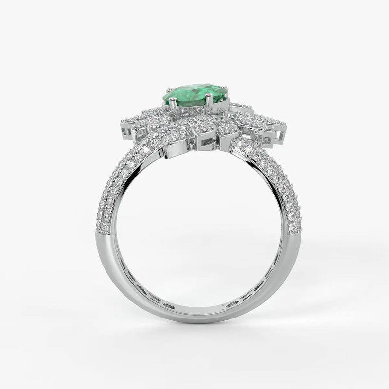 Pear Floral Halo Ladies Ring