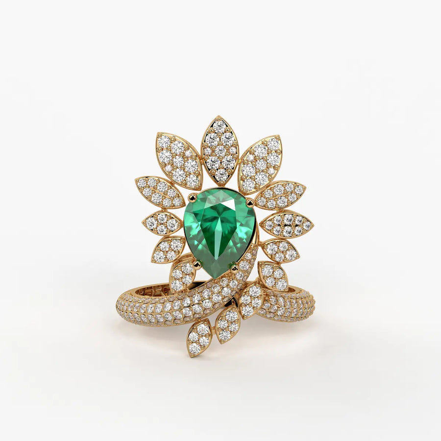 Pear Floral Halo Ladies Ring
