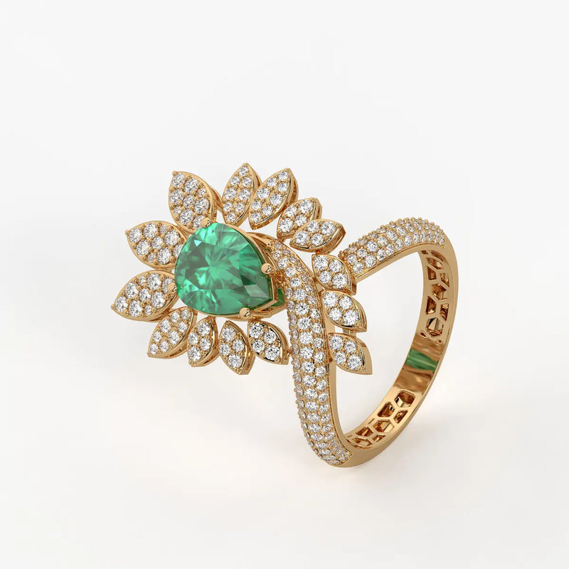 Pear Floral Halo Ladies Ring