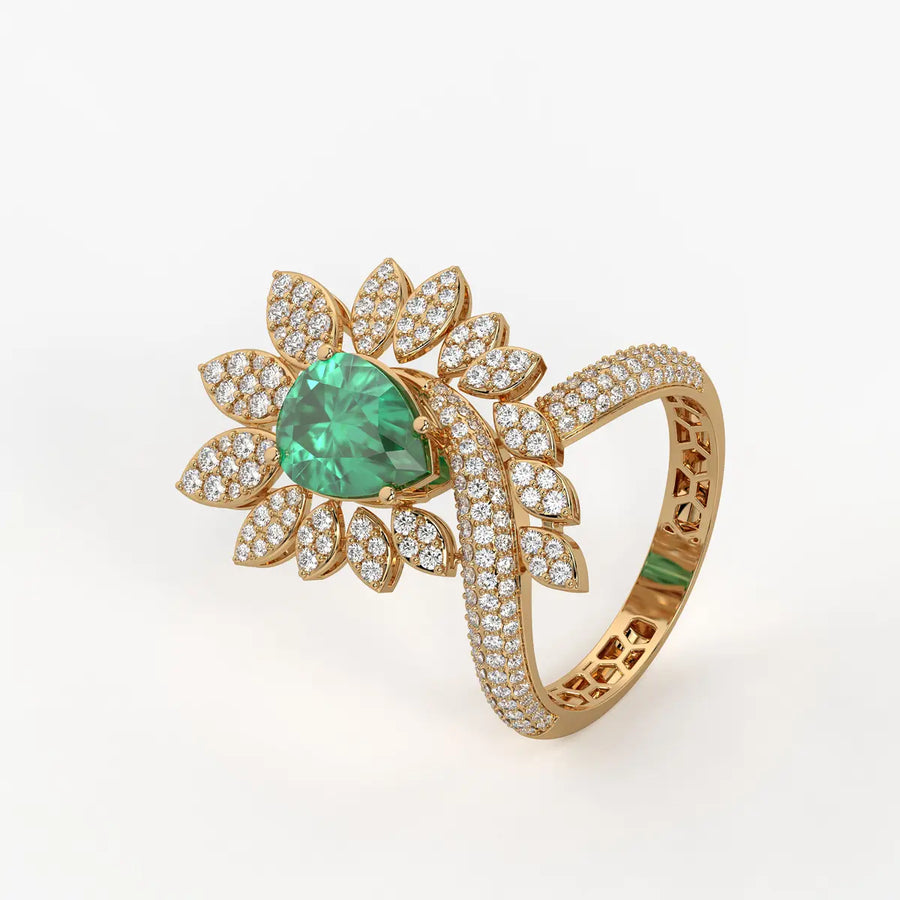 Pear Floral Halo Ladies Ring