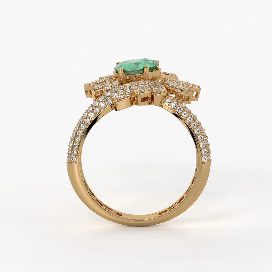 Pear Floral Halo Ladies Ring