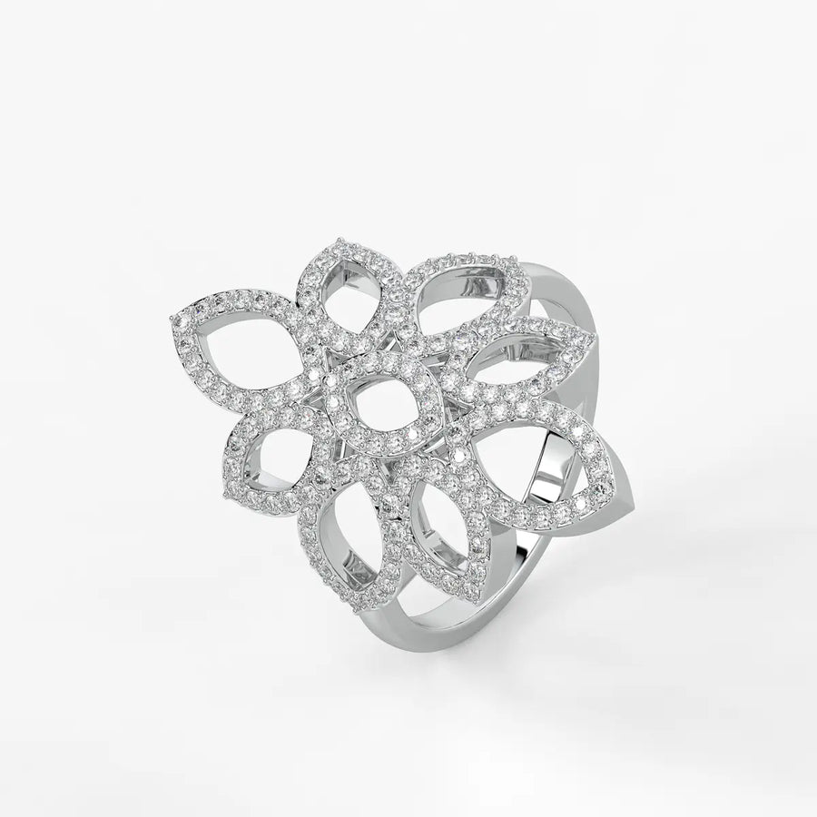 Floral Petal Cluster Ladies Ring
