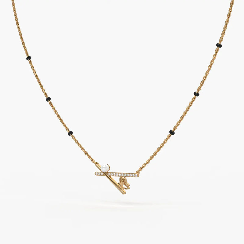 Pearl Accent Diamond Bar Mangalsutra