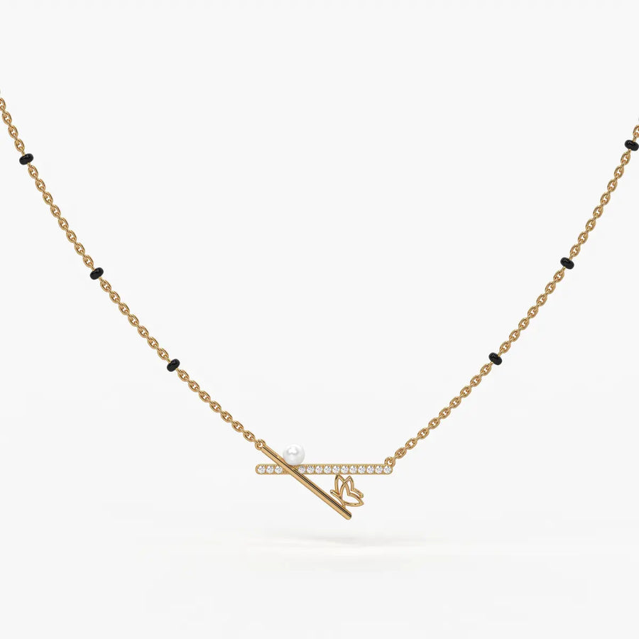 Pearl Accent Diamond Bar Mangalsutra