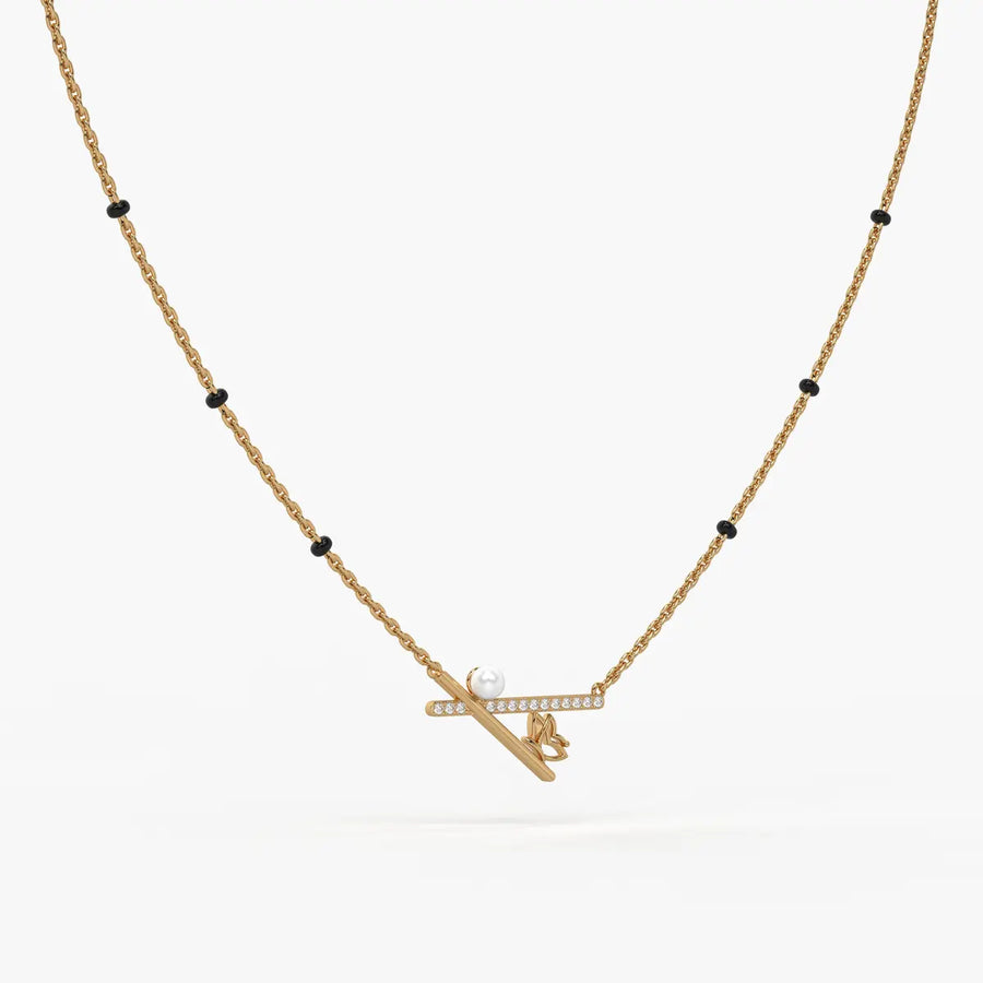 Pearl Accent Diamond Bar Mangalsutra