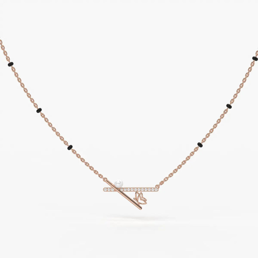 Pearl Accent Diamond Bar Mangalsutra
