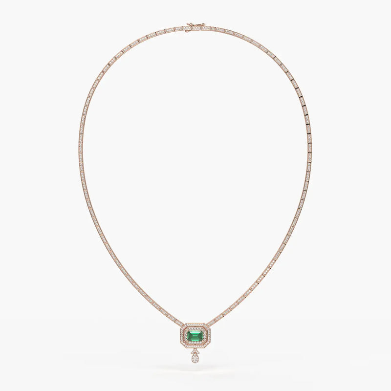 Emerald Halo Pendant Necklace